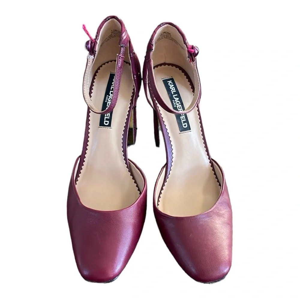 KARL LAGERFELD Gracyn Embellished Ankle-Strap Suede/leather Pumps Size 7.5